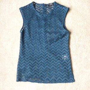 LE-CHATEAU dark teal sleeveless chevron pattern semi-sheer sleeveless top